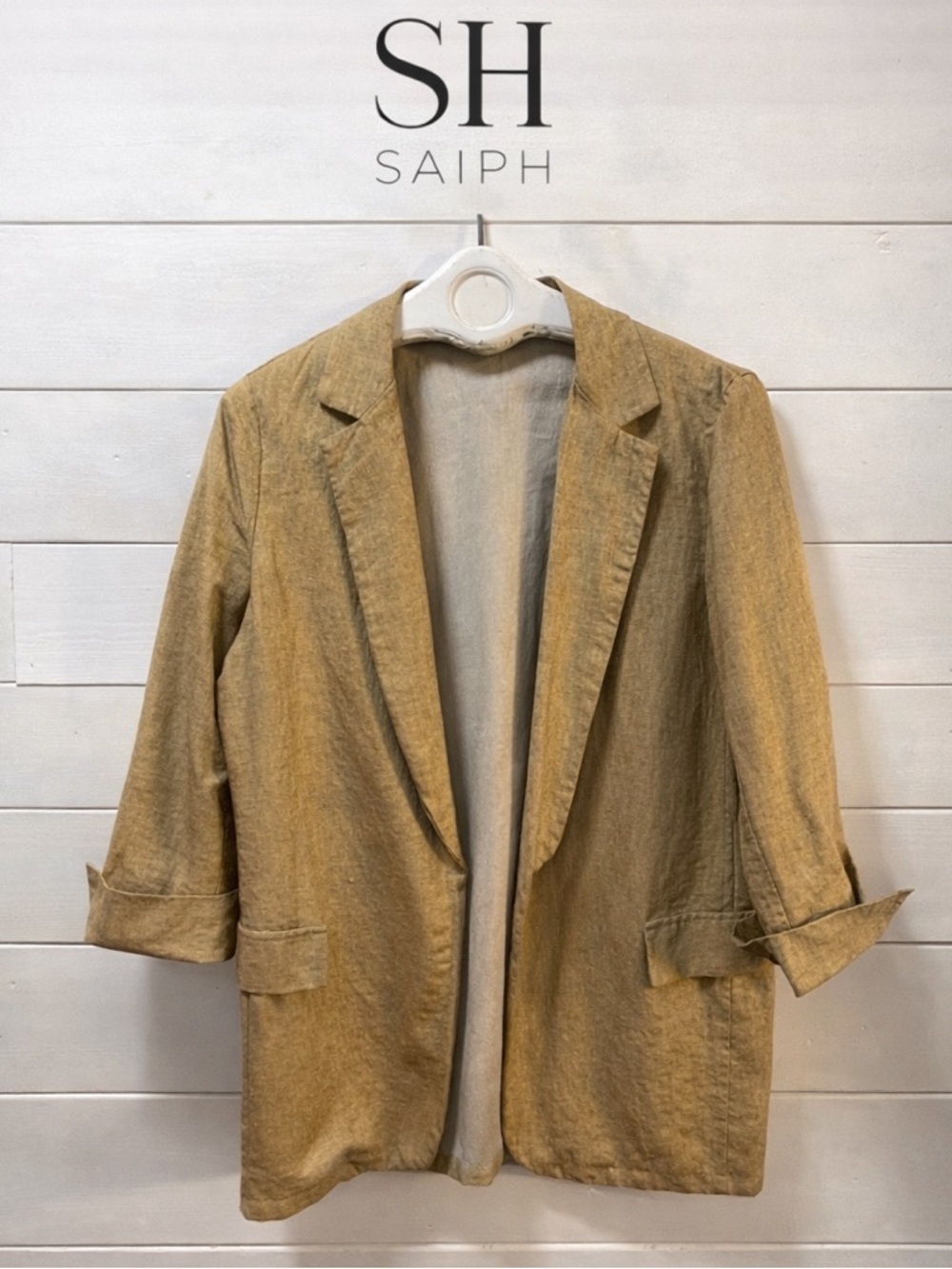 SAIPH Gold Shimmer Open Front Blazer Jacket – Size L